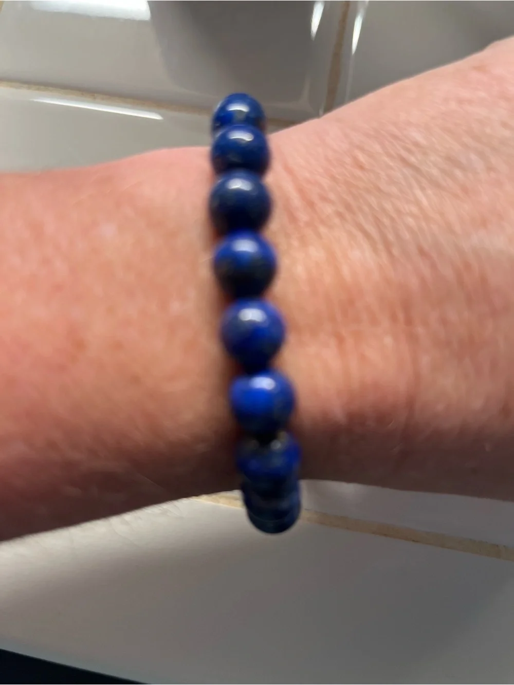 Unisex lapis beaded bracelet w pyrite inclusions stretch energy clarity like new